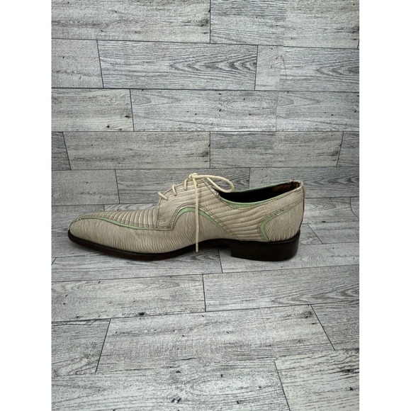 Stacy Adams Mens Lizard Print Leather Dress Shoes Tan Green Trim Lace Up Size 9M - Picture 7 of 15